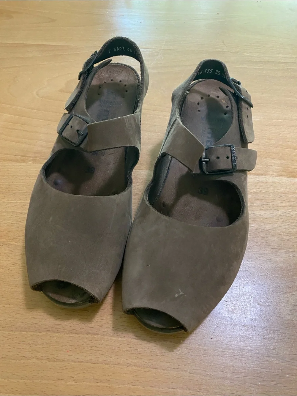 Mephisto Brown Suede Wedge Sandals buckle wedge open toe